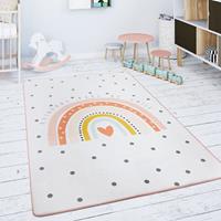 PACO HOME Kinderteppich Teppich Kinderzimmer Spielmatte Regenbogen Herz Creme Rosa 155x230 cm