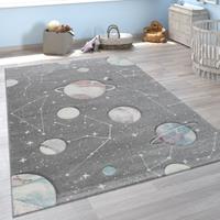 PACO HOME Kinder-Teppich, Spiel-Teppich Für Kinderzimmer Mit Planeten Und Sternen, In Grau 80x150 cm