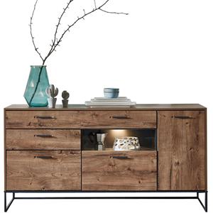 LOMADOX Industrial Design Sideboard in Haveleiche Cognac mit graphit MINNEAPOLIS-55 inkl. LED-Beleuchtung B/H/T ca: 175/91/48 cm
