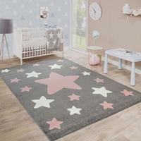 PACO HOME Teppich Kinderzimmer Kinderteppich Große Und Kleine Sterne In Grau Rosa 160x220 cm