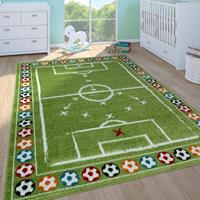 PACO HOME Kinderteppich Kinderzimmer Spielteppich Kurzflor Spielfeld Fußball In Grün 160x220 cm