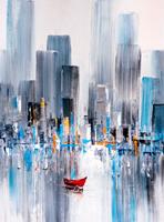 Karo-art Schilderij - New York in Olieverf, Premium Print op canvas