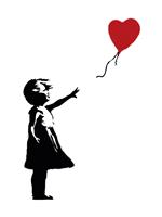 Karo-art Schilderij - Banksy, Girl with Balloon, Meisje met Ballon, 70x100cm.Premium Print