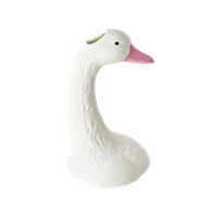 Rice Ceramic Swan Head Vase in White w. Pink Beak