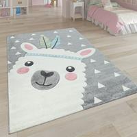 PACO HOME Teppich Kinderzimmer Grau 3-D Motiv Alpaka Design Pastellfarben Weich Robust 133 cm Quadrat