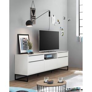 LOMADOX TV Lowboard mit Metall Gestell schwarz LIVORNO-05 in weiß matt lackiert, B/H/T: ca. 215/69/40 cm