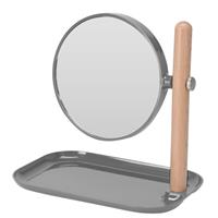 Badkamerspiegel / make-up spiegel rond dubbelzijdig donkergrijs met opbergbakje L22 x B14 x H23 -