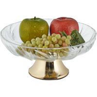 RELAXDAYS Glasschale mit Fuß, Kristall-Optik, Dekoschale, H x Ø: 11 x 25 cm, Obst & Snacks servieren, transparent/gold