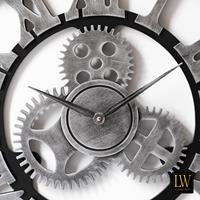 Lw Collection Wandklok Levi grijs grieks 40cm - Wandklok romeinse cijfers - Industriele wandklok stil uurwerk