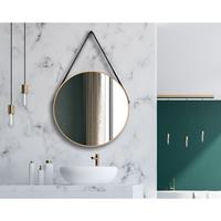 TALOS Gold Style Badspiegel, Dekospiegel, rund, Ã 80 cm - Badezimmerspiegel - gold - AufhÃngeband in Lederoptik, schwarz