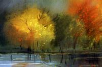 Karo-art Schilderij - Herfstlandschap Abstract, Prachtige print op premium canvas, Wanddecoratie