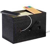 RELAXDAYS Kabelbox Bambus, Steckdosenleiste & Kabel verstecken, Kabelmanagement Schreibtisch, 16,5x25,5x14cm, schwarz - 