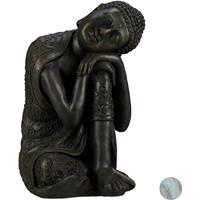 RELAXDAYS Buddha Figur geneigter Kopf, XL 60cm, Asia Gartenfigur, Dekofigur Wohnzimmer, frost- & wetterfest, dunkelgrau - 