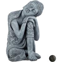 RELAXDAYS Buddha Figur geneigter Kopf, XL 60cm, Asia Deko, Gartenfigur, Dekofigur Wohnzimmer, frost- & wetterfest, grau - 