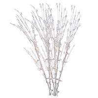 Shoppartners 3x stuks witte glitter kunstbloemen kunsttak 76 cm met LED verlichting -
