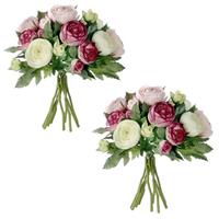Mica Decorations 2x stuks roze Ranunculus/ranonkel kunstbloemen boeket 22 cm -