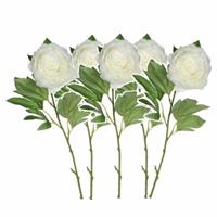 Mica Decorations Set van 5x stuks creme witte pioenroos/rozen kunstbloemen 76 cm -