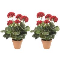Emerald Set van 3x stuks kunstbloemen rode Geranium kunstplant 35 cm -