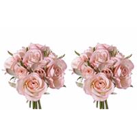 Bellatio 2x Luxe boeket kunstbloemen roze rozen 20 cm -