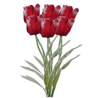 Bellatio 6x Kunstbloemen bosje tulpen rood met dauwdruppels 65 cm -