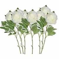 Mica Decorations Set van 8x stuks creme witte pioenroos/rozen kunstbloemen 76 cm -