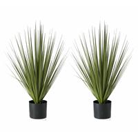 Shoppartners 2x Groene grasplanten/kunstplanten Carex 68 cm in zwarte pot -
