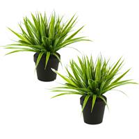 Set van 2x stuks gras/grasstruik kunstplanten in kunststof pot 33 cm -