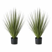 Shoppartners 2x Groene grasplanten/kunstplanten Carex 78 cm in zwarte pot -