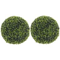 Mica Decorations 2x stuks buxus bollen Theeblad groen D27 cm kunstplant -