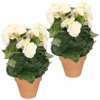 Bellatio Set van 3x stuks kunstplanten Begonia in pot wit 30 cm -