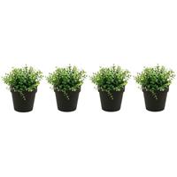 Bellatio Set van 4x stuks kunstplanten eucalyptus groen in zwarte potjes 20 cm -