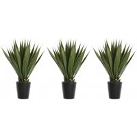 Bellatio 3x Groene agave kunstplanten 85 cm in zwarte pot -