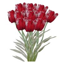 Bellatio 12x Kunstbloemen bosje tulpen rood met dauwdruppels 65 cm -