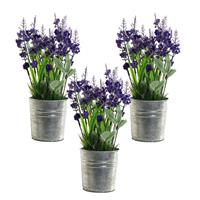 Items 3x stuks lavendel kunstplanten/kamerplanten paars in grijze sierpot H28 cm x D18 cm -