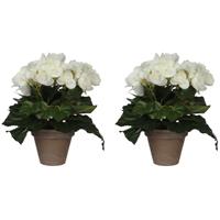 Mica Decorations 3x stuks witte Begonia kunstplant 25 cm in grijze pot -