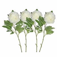 Mica Decorations Set van 4x stuks creme witte pioenroos/rozen kunstbloemen 76 cm -