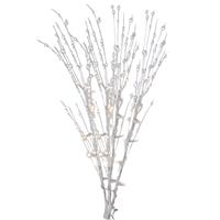Shoppartners 2x stuks witte glitter kunstbloemen kunsttak 76 cm met LED verlichting -