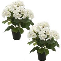 Set van 2x stuks witte hortensia Hydrangea Macrophylla kunstplanten in kunststof pot cm -