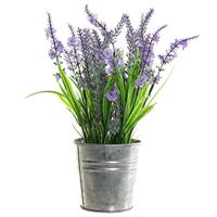 Items Lavendel kunstplant/kamerplant paars in grijze sierpot H28 cm x D18 cm -