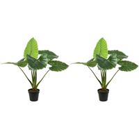 Bellatio 2x Groene Colocasia/taro kunstplanten 90 cm in zwarte pot -