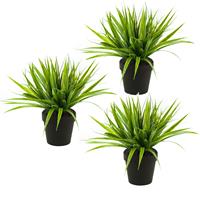 Set van 3x stuks gras/grasstruik kunstplanten in kunststof pot 33 cm -