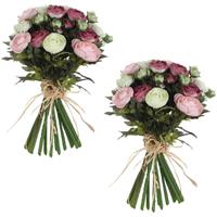 2x stuks roze/wit Ranunculus/ranonkel kunstbloemen boeket 35 cm -