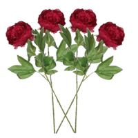 Mica Decorations Set van 4x stuks donkerroze pioenroos/rozen kunstbloemen 76 cm -