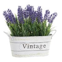 Items Lavendel kunstplant/kamerplant in metalen emmer wit 20 cm -