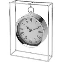 Bellatio Zilveren staande klok decoratie 26 cm metaal - Tafelmodel tafelklok - Woondecoraties/woonaccessoires