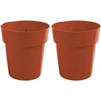 Hega Hogar 2x Terracotta ronde plantenpotten/bloempotten Melisa 25 cm kunststof - Onbreekbare plantenbakken/bloembakken - Tuin decoraties