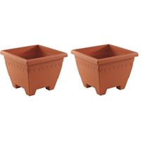 Hega Hogar Set van 2x stuks terracotta vierkante plantenpotten/bloempotten Lima 40 cm kunststof - Bloempotten/plantenpotten voor binnen/buiten