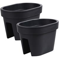 2x Balkon plantenpotten/bloempotten antraciet 39,6 cm van kunststof - 12,3 liter - Tuin/balkon decoraties