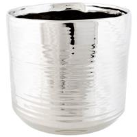 Cosy @ Home 1x Zilveren ronde plantenpotten/bloempotten Cerchio 16,5 cm keramiek - Plantenpot/bloempot metallic Zilver