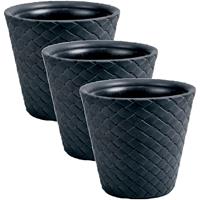 Prosperplast 3x Stuks kunststof Matuba antraciet rotan bloempotten/plantenpotten 26 liter - 40 cm - Binnen/buiten decoratie